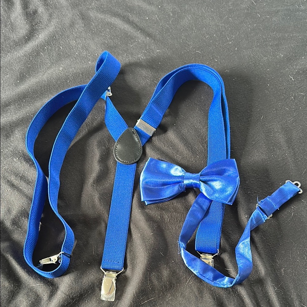 Royal blue suspenders and bow tie set